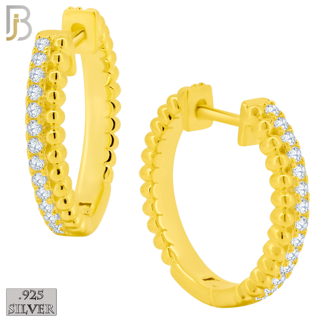 925-ES401 - .925 Sterling Silver Beaded and CZ Studded Hoop Earrings image 1