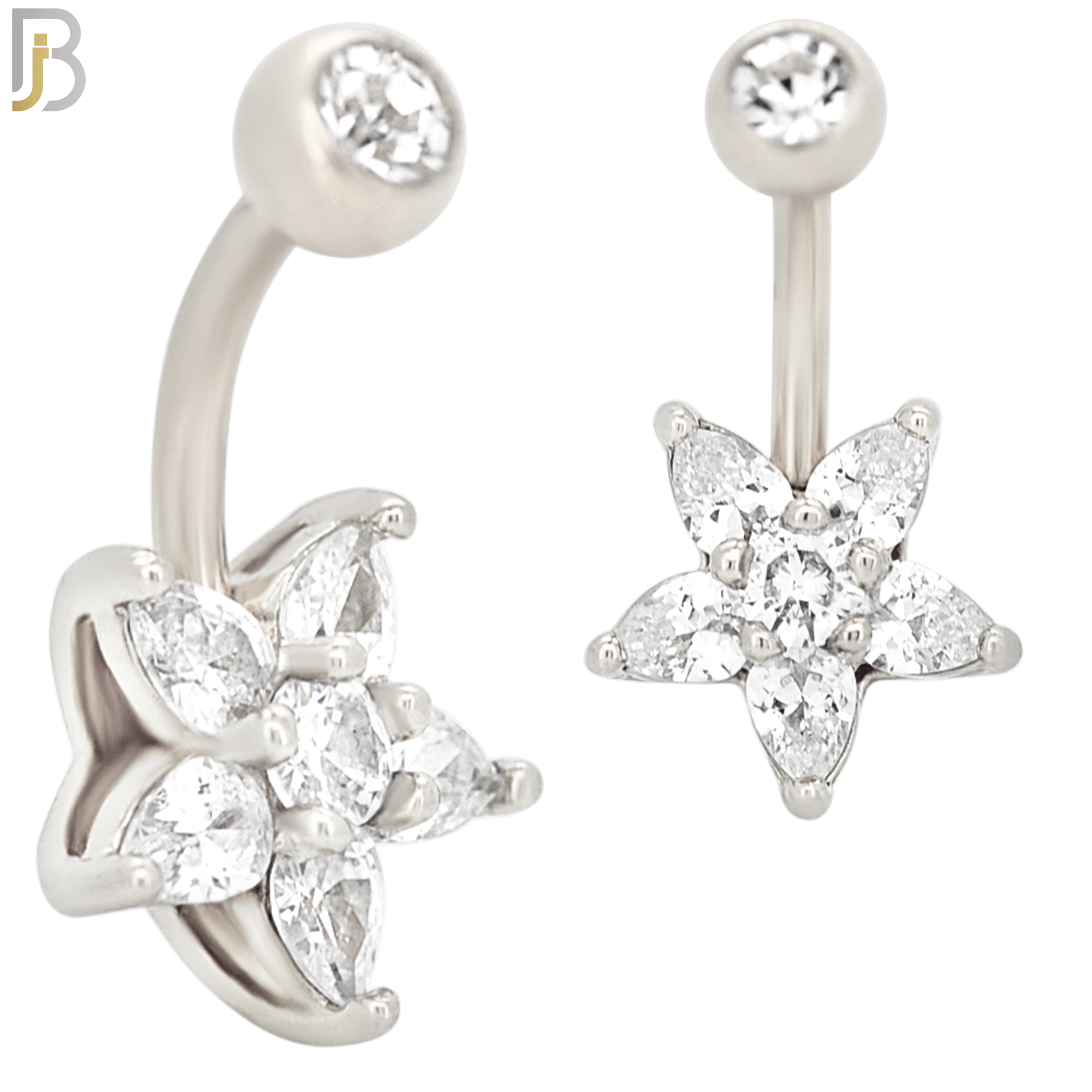 NB52 - 316L Stainless Steel Five Petal CZ Star Shaped Flower Belly Ring image 1