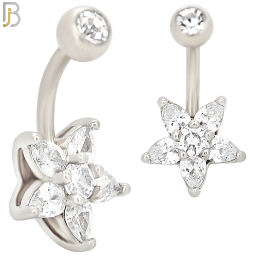 NB52 - 316L Stainless Steel Five Petal CZ Star Shaped Flower Belly Ring image 1