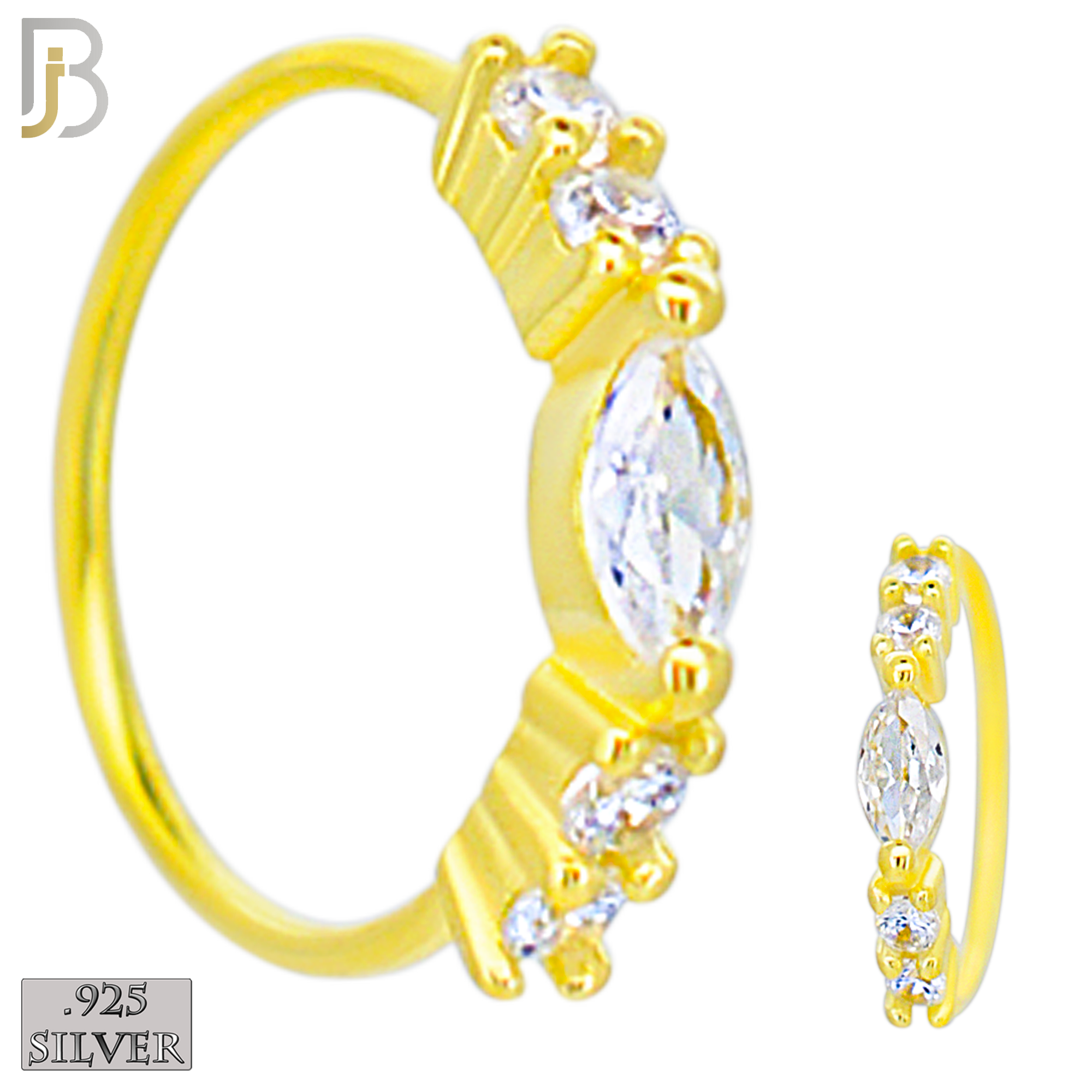 925-CT102-  925 Sterling Silver Hoop with Marquise Shaped Cubic Zirconia and Round Side Stones (Pack of 6) image 2