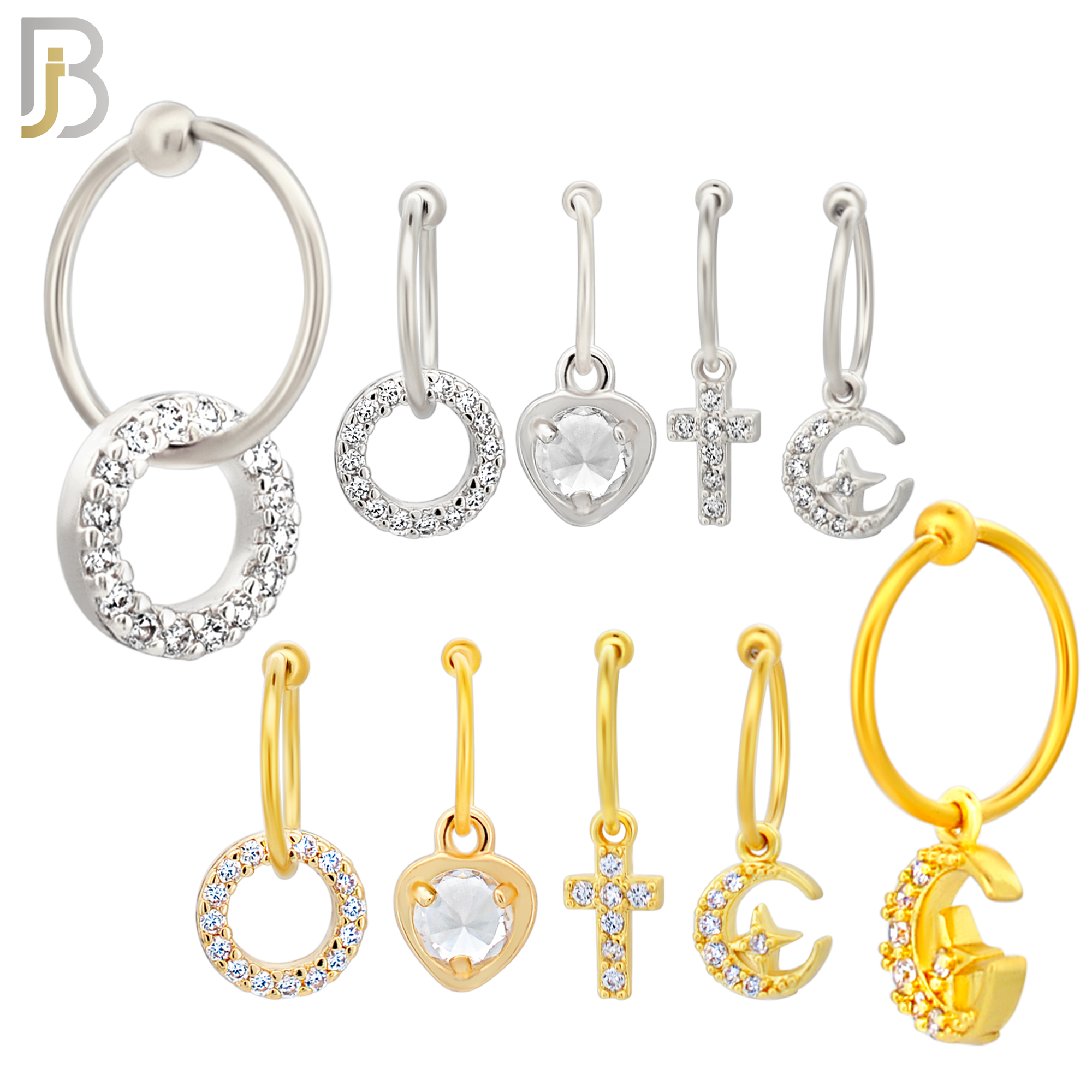 PK-HX02M - 316L Surgical Steel Different Dangling  Designs Helix Hoop Piercing with CZ Pack of 40 image 1