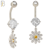 N0126 - 316L Stainless Steel Dangling Flower with Yellow Round Center Zircon Belly Ring image 2