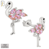 925-ES219 – .925 Sterling Silver Flamingo Design Earring Stud with Pink Zircon image 1