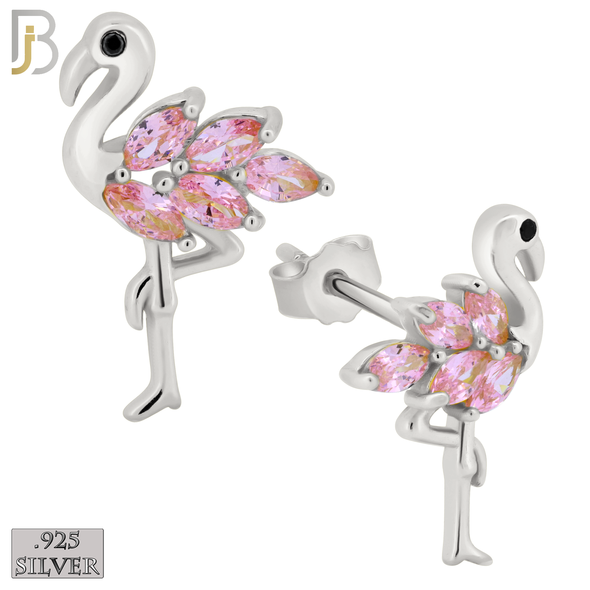 925-ES219 – .925 Sterling Silver Flamingo Design Earring Stud with Pink Zircon image 1