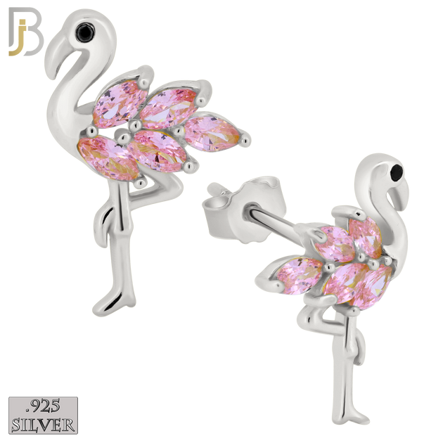 925-ES219 – .925 Sterling Silver Flamingo Design Earring Stud with Pink Zircon image 1