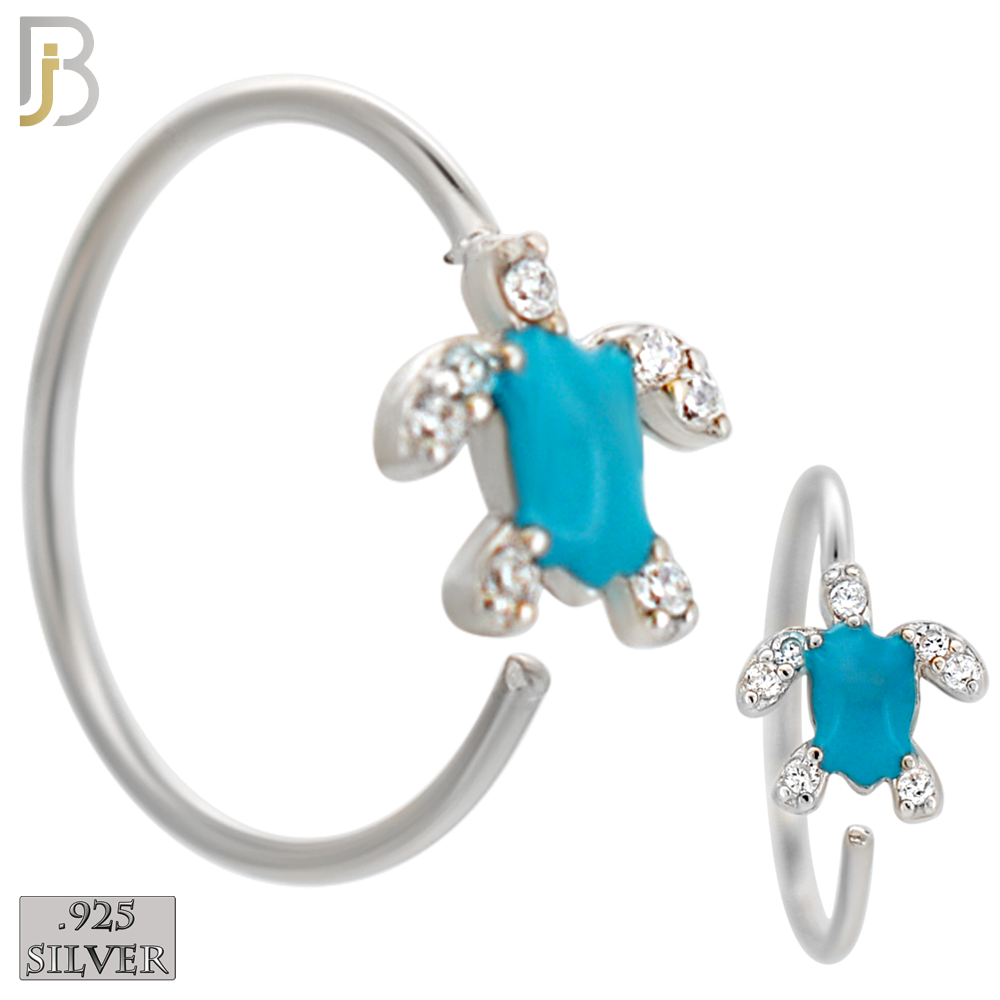 925-CT134 - 925 Silver Nose Turtle Nose Hoops with Enamel  - (Pack of 6) image 2