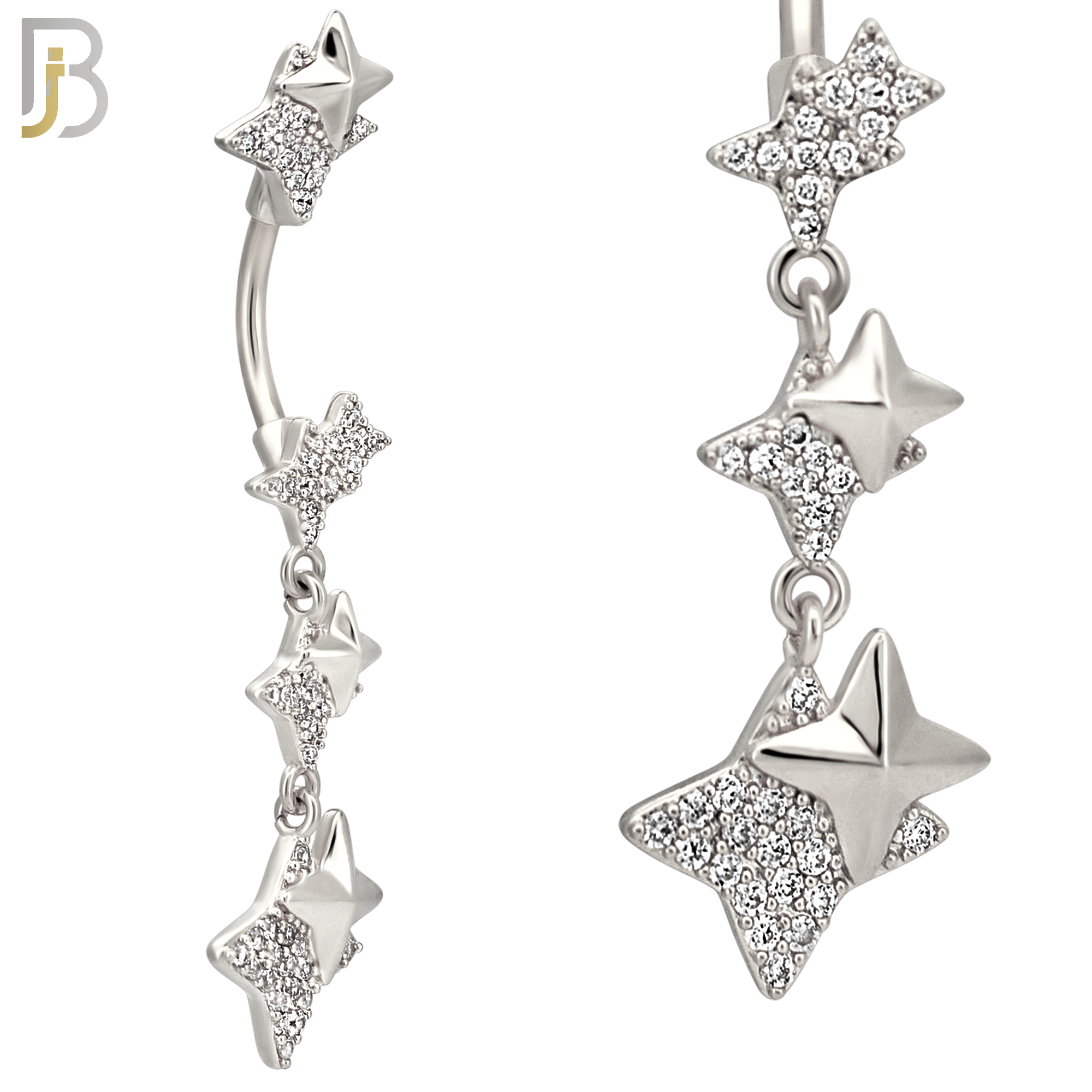 N0149 - 316L Surgical Steel Dangling Double North Star Belly Ring image 2