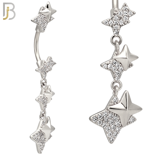 N0149 - 316L Surgical Steel Dangling Double North Star Belly Ring image 2