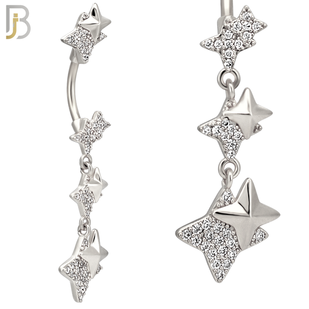 N0149 - 316L Surgical Steel Dangling Double North Star Belly Ring image 2