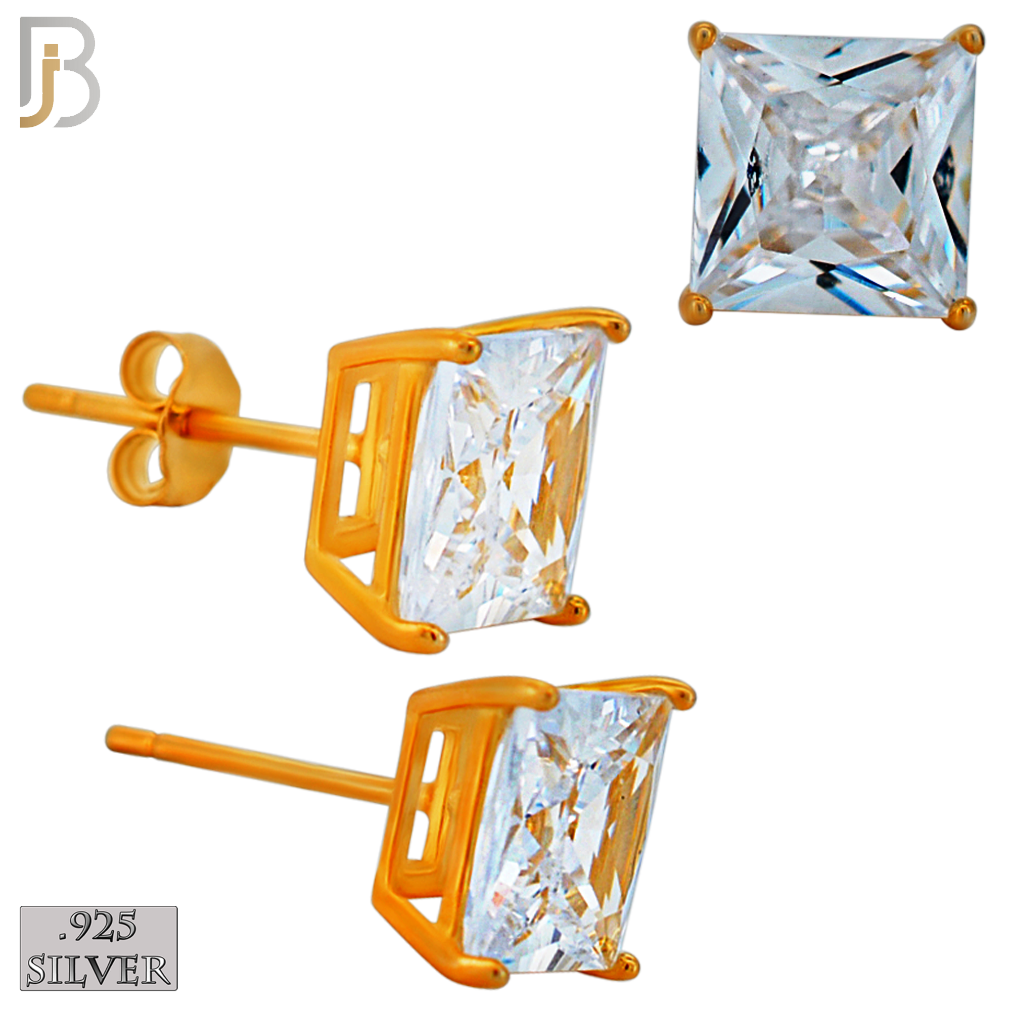 925-ES72-RC - .925 Sterling Silver Rose Gold Plated Earring Stud Casting Square Princess Cut Prong Setting Clear Zircon image 7