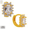 925-ES277- .925 Sterling Silver Rectangle Prong Multi Zircon Design Huggies Hoops Earrings Stud image 2