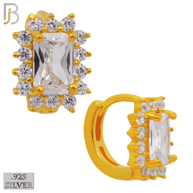 925-ES277- .925 Sterling Silver Rectangle Prong Multi Zircon Design Huggies Hoops Earrings Stud image 2