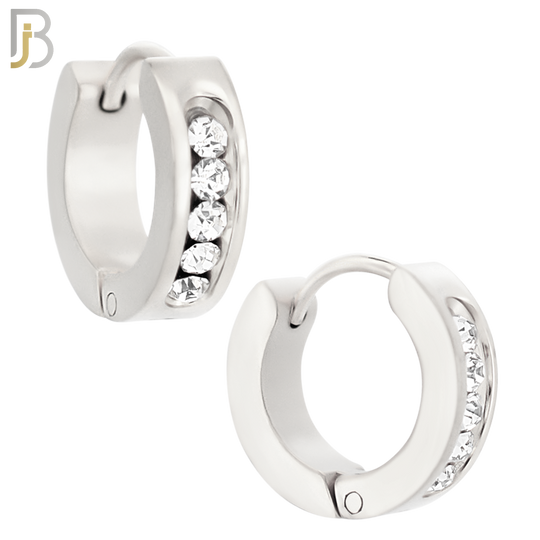 ES132 - Stainless Steel Huggies Hoops Earrings with Round Zircon image 1