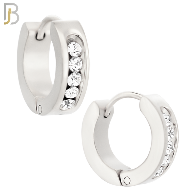 ES132 - Stainless Steel Huggies Hoops Earrings with Round Zircon image 1