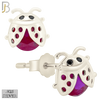 925-ES198 - Push Back - .925 Sterling Silver Lady Bug Design Earring Stud with Fuchsia Zircon image 1