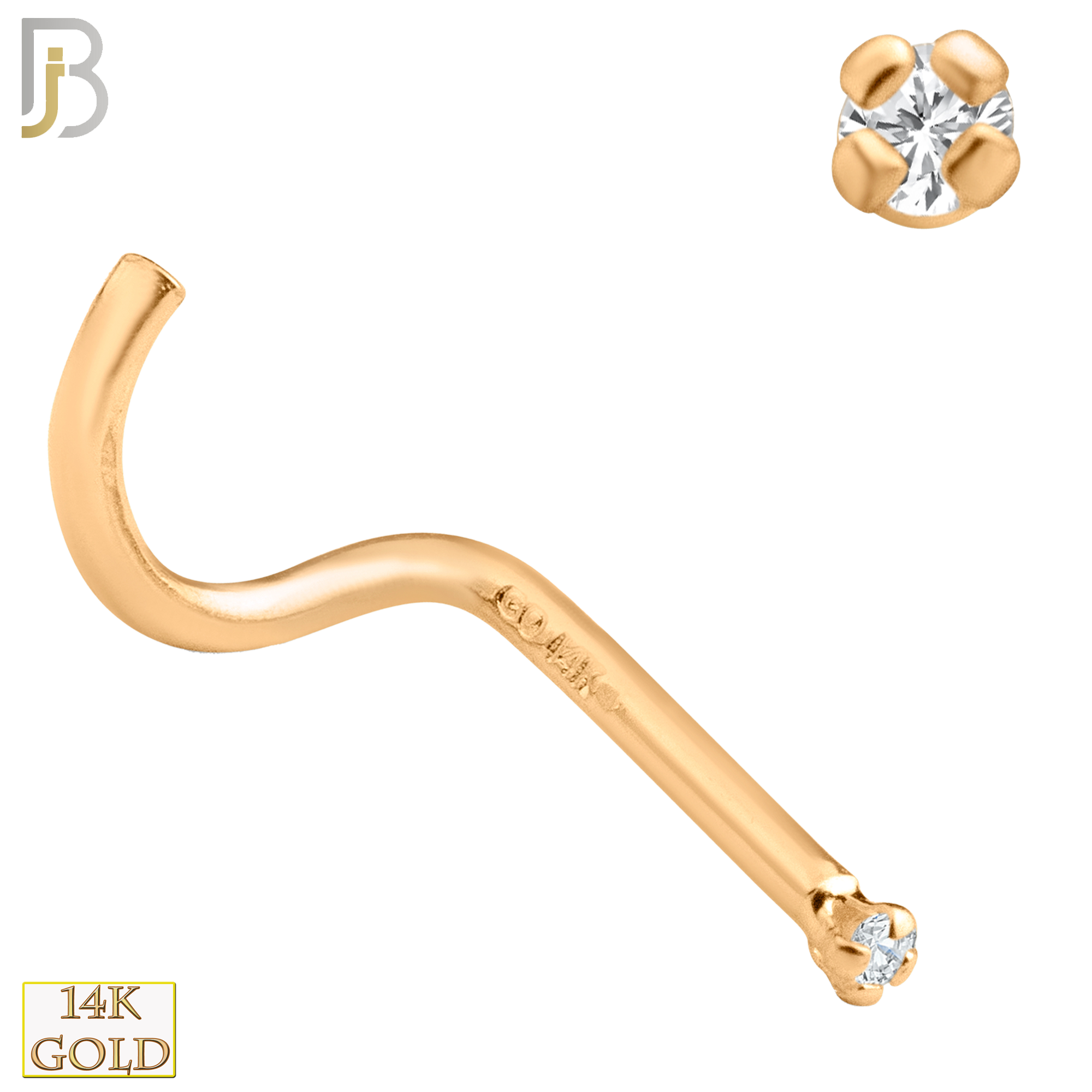 14-NR03L - 14k Solid  Gold Prong Setting  Round Lab Diamond Nose Screw, Cork Screw image