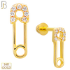 14-TB84 - 14k Yellow Gold Safety Pin with CZ Tragus Barbell with Baby Screw Backing image