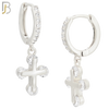 ES104 - 316L Stainless Steel Dangling Cross with Zircon Huggies Clip On image 1