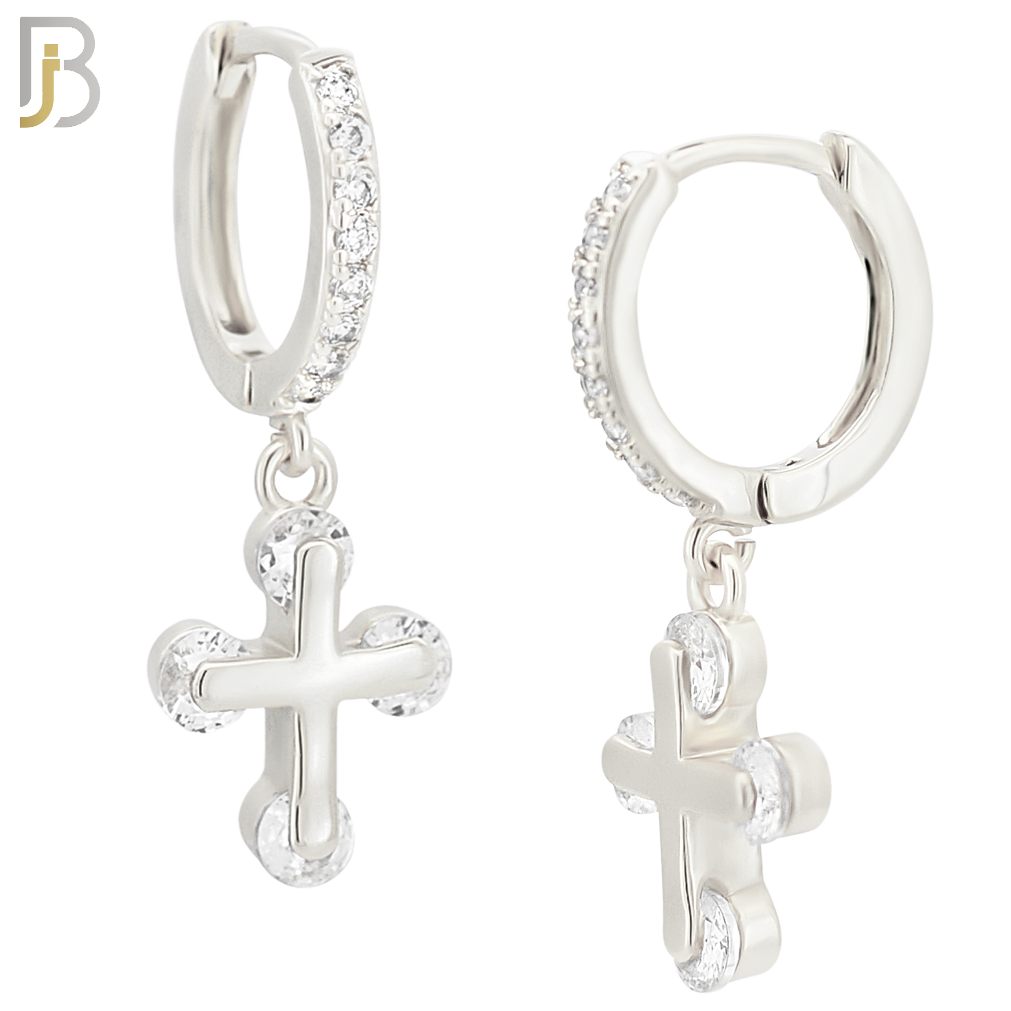 ES104 - 316L Stainless Steel Dangling Cross with Zircon Huggies Clip On image 1