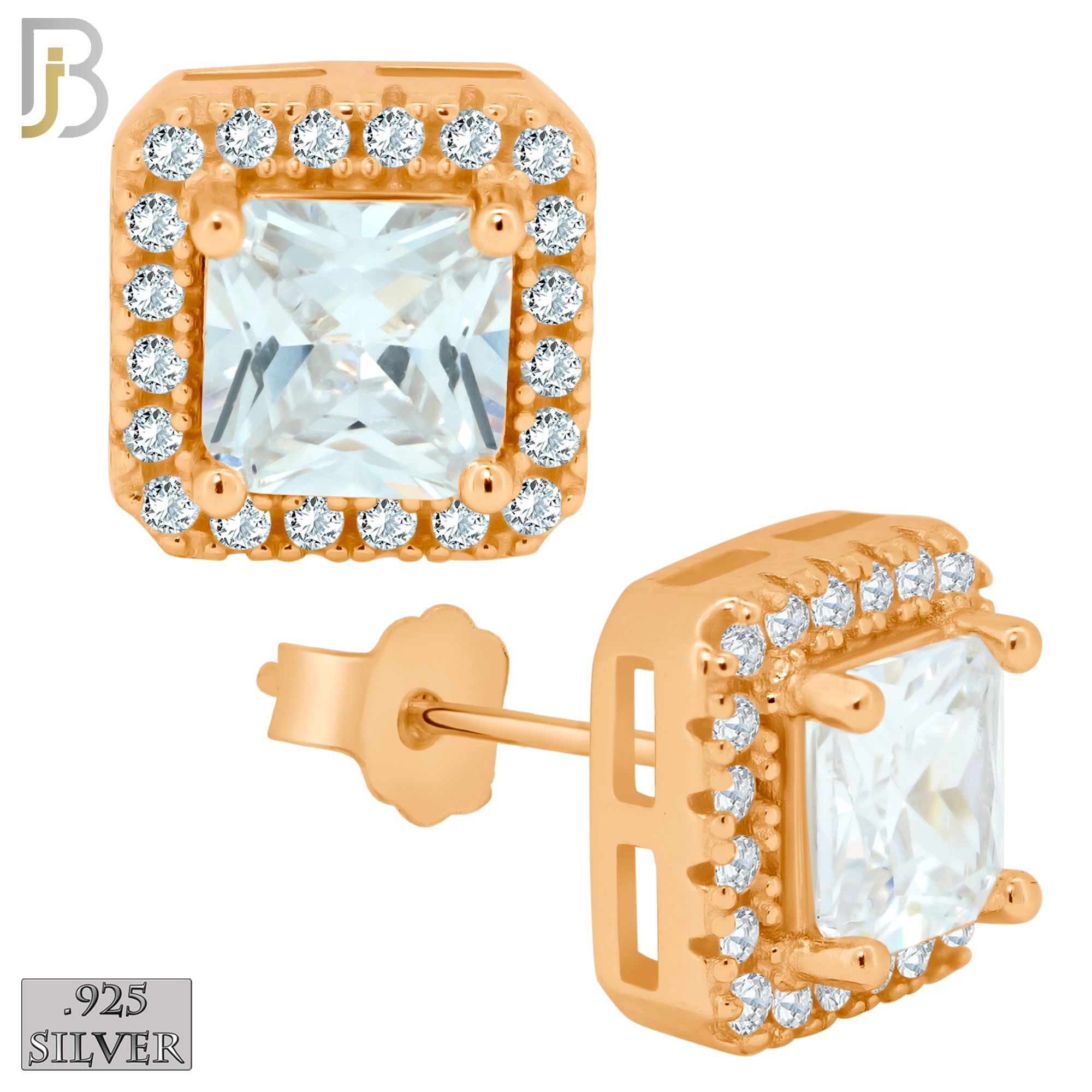925-ES76 - .925 Sterling Silver Square Design with Multi Zircon Earring Stud image 3
