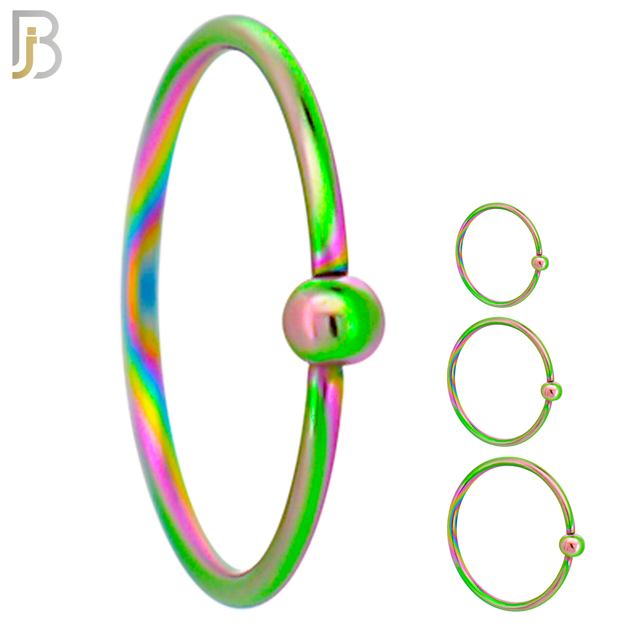CT03RB  - 20g Thickness Multi Color Plated 316L Surgical Steel Hoops Piercing Fixed Bead Twist to Open image 0