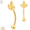14-EC17 - 14k Yellow Gold CZ Leaves Eyebrow Barbell Externally Threaded Screw image 0