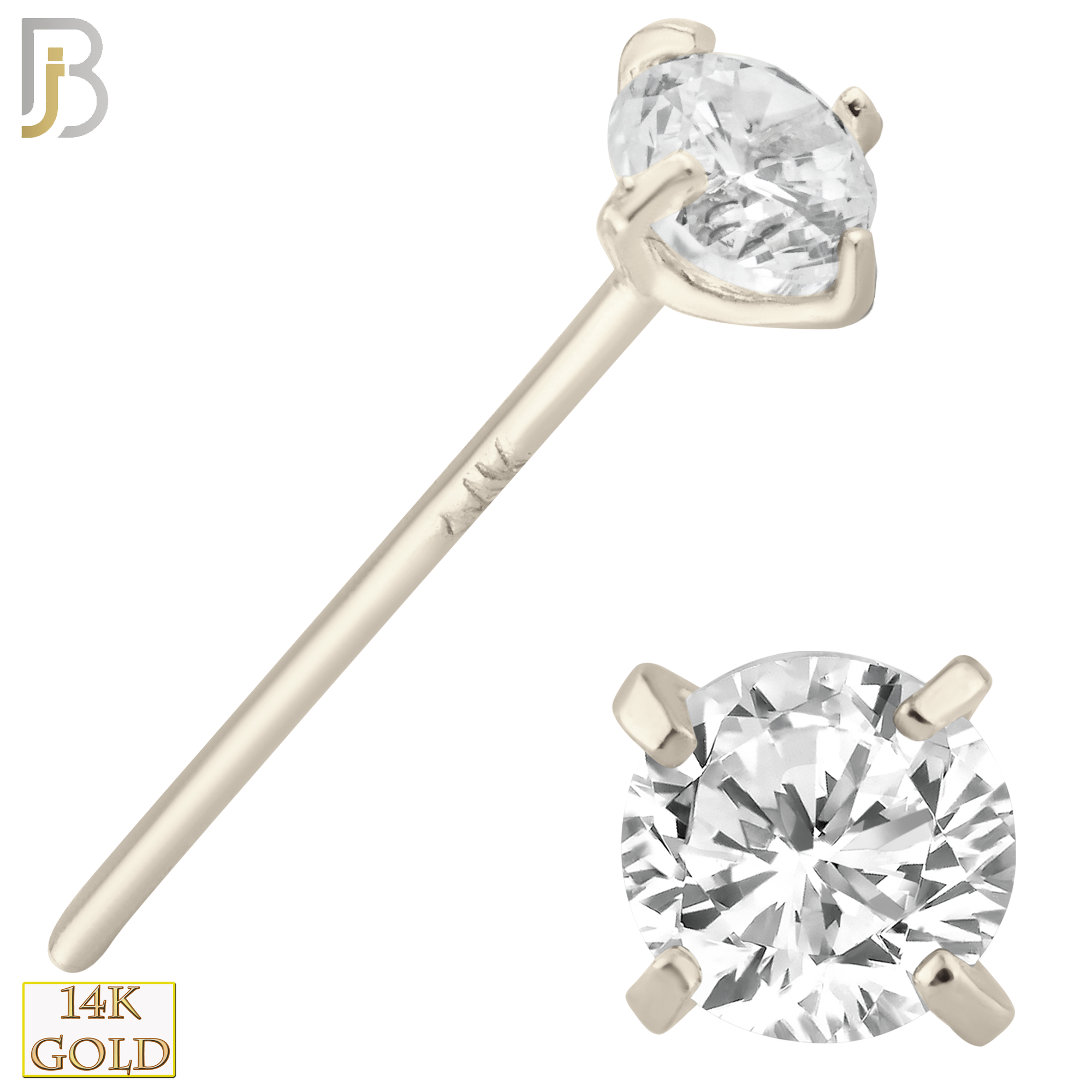 14-NR02D - 14k Solid  Gold Prong Setting  Round SI1 Diamond Nose Stud Bend-it Yourself, Nose Straight image