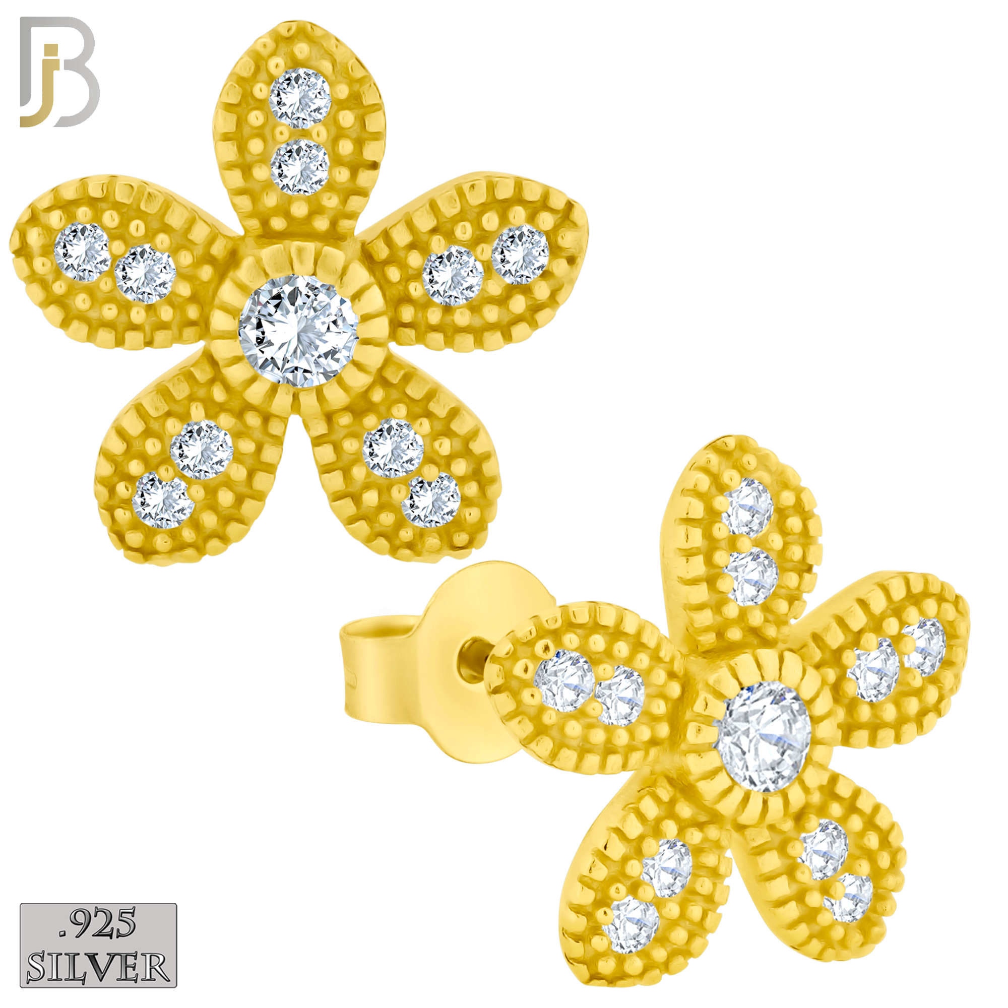 925-ES226 – .925 Sterling Silver Flower Design Earring Stud with Zircon image 2