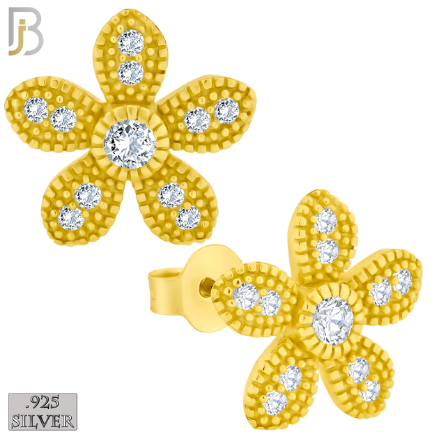 925-ES226 – .925 Sterling Silver Flower Design Earring Stud with Zircon image 2