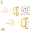 14-ES07YC - 14K Yellow Gold Silicone Back Stud Earrings Casting Prong Setting with Square Clear Zircon image 0