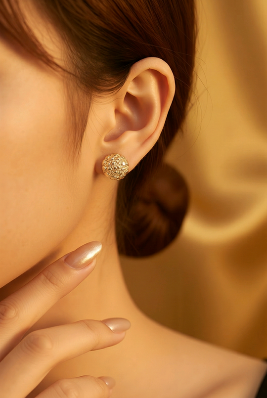 BR-ES513 - Brass Round Nugget Push‑Back Earrings