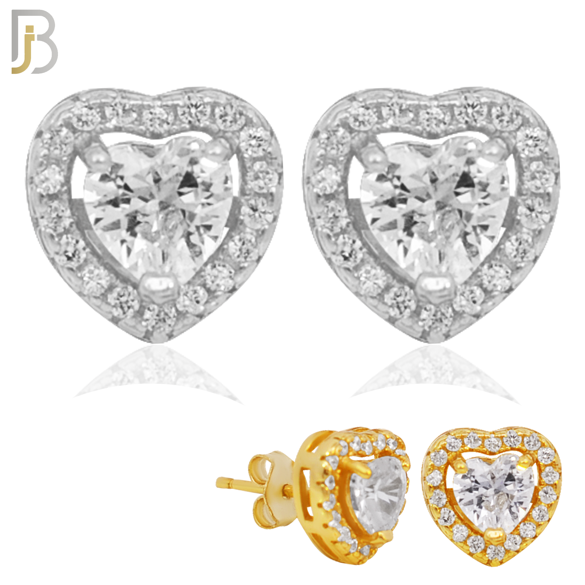 925-ES314 - 925 Sterling Silver Heart Shaped Zircon with Multi Zircon Around Stud Earrings image 0
