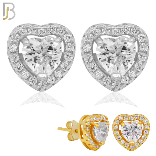 925-ES314 - 925 Sterling Silver Heart Shaped Zircon with Multi Zircon Around Stud Earrings image 0