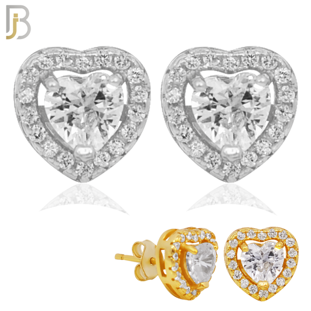 925-ES314 - 925 Sterling Silver Heart Shaped Zircon with Multi Zircon Around Stud Earrings image 0