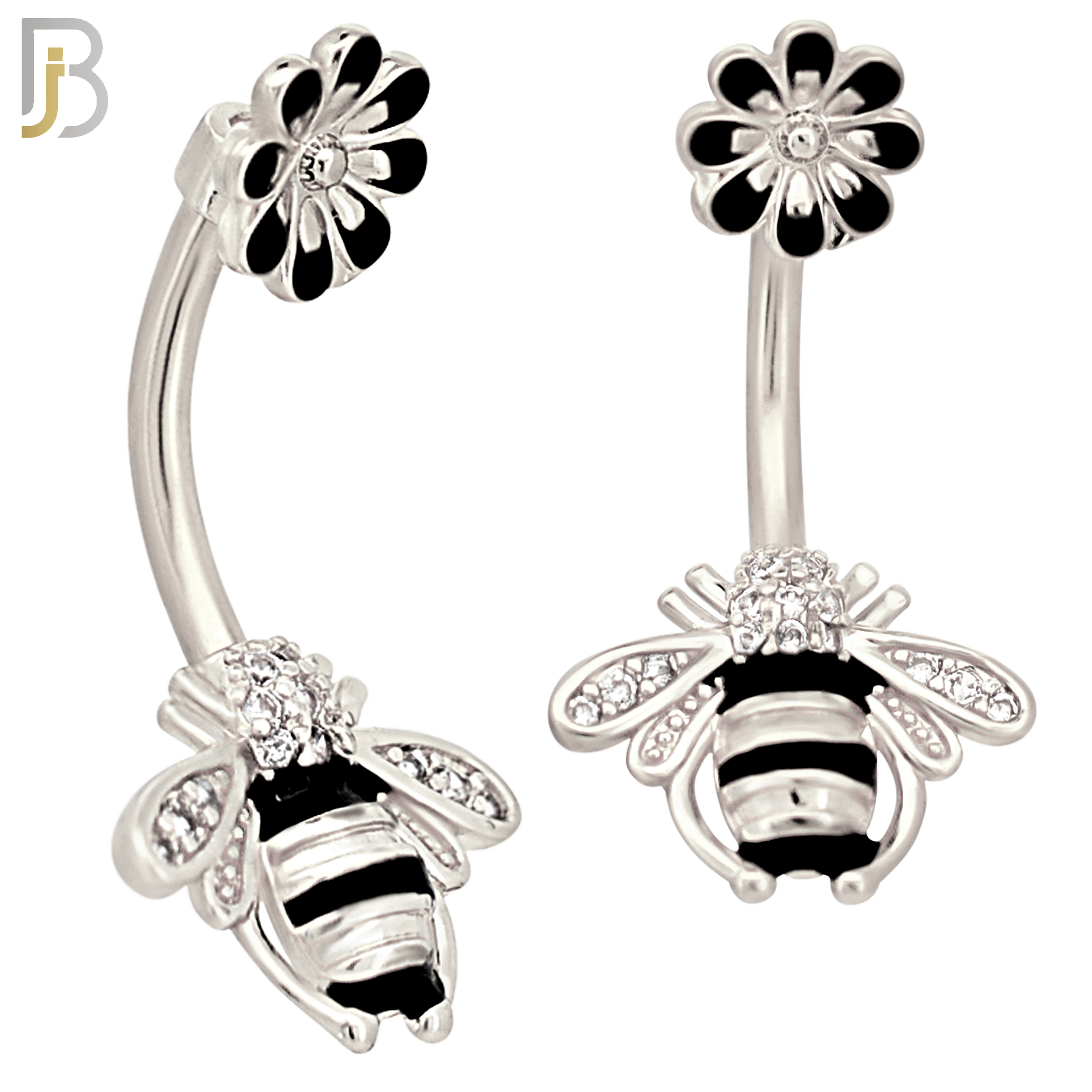 NB77 - 316L Stainless Steel Bee and Flower Belly Ring image 1