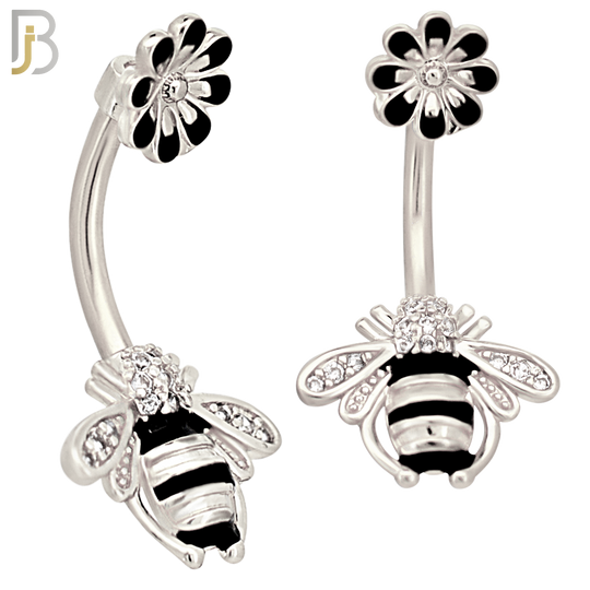 NB77 - 316L Stainless Steel Bee and Flower Belly Ring image 1
