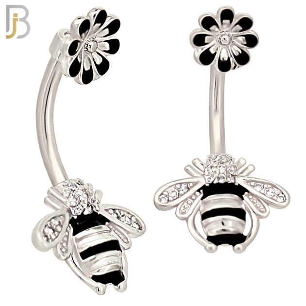 NB77 - 316L Stainless Steel Bee and Flower Belly Ring image 1