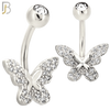 NB112 - 316L Surgical Steel Butterfly CZ studded Belly Ring image 1