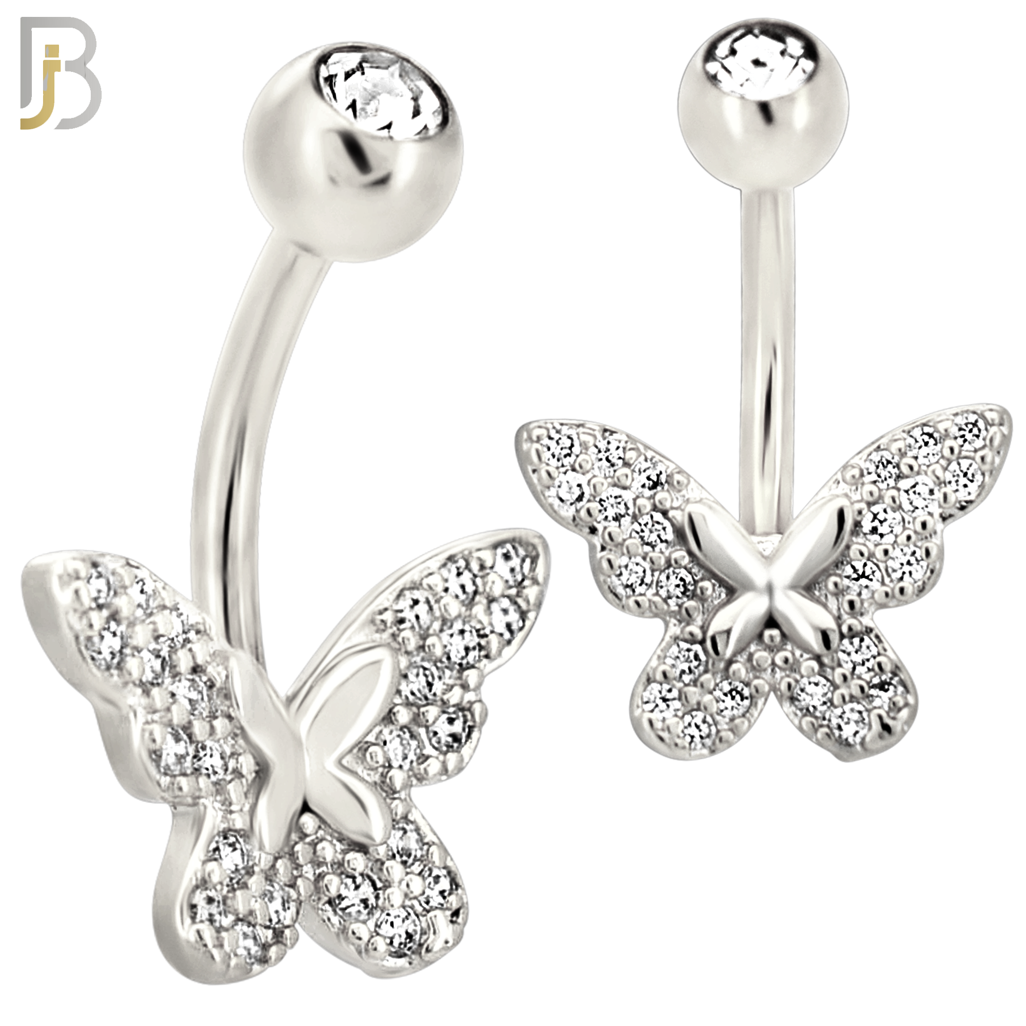 NB112 - 316L Surgical Steel Butterfly CZ studded Belly Ring image 1