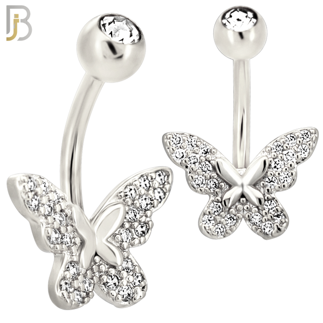 NB112 - 316L Surgical Steel Butterfly CZ studded Belly Ring image 1
