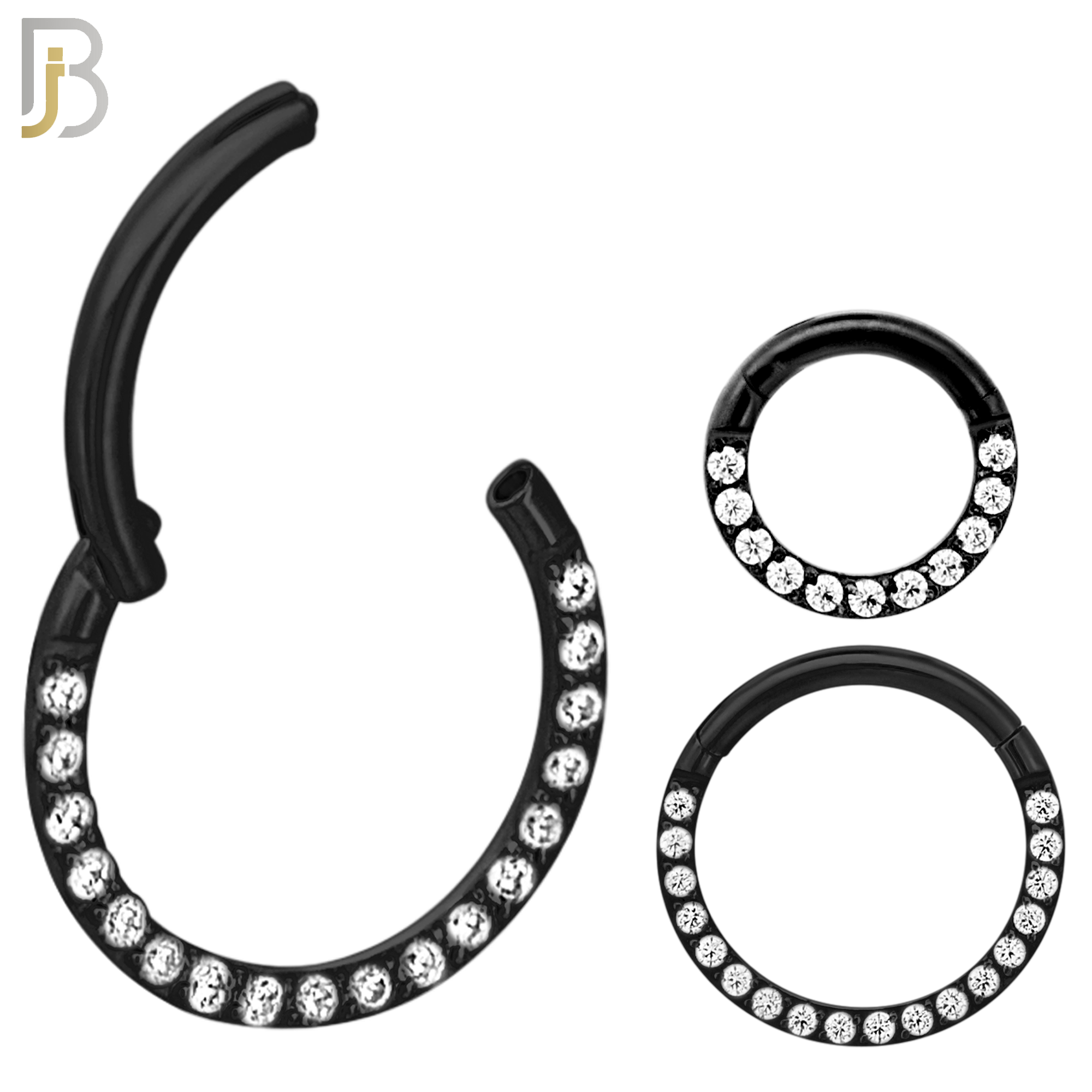 CT93K -  316 Stainless Steel Black Plated Hinged Hoop with CZ Gems Nose Rings (PACK OF 6) image 0
