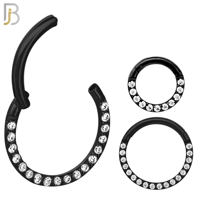 CT93K -  316 Stainless Steel Black Plated Hinged Hoop with CZ Gems Nose Rings (PACK OF 6) image 0