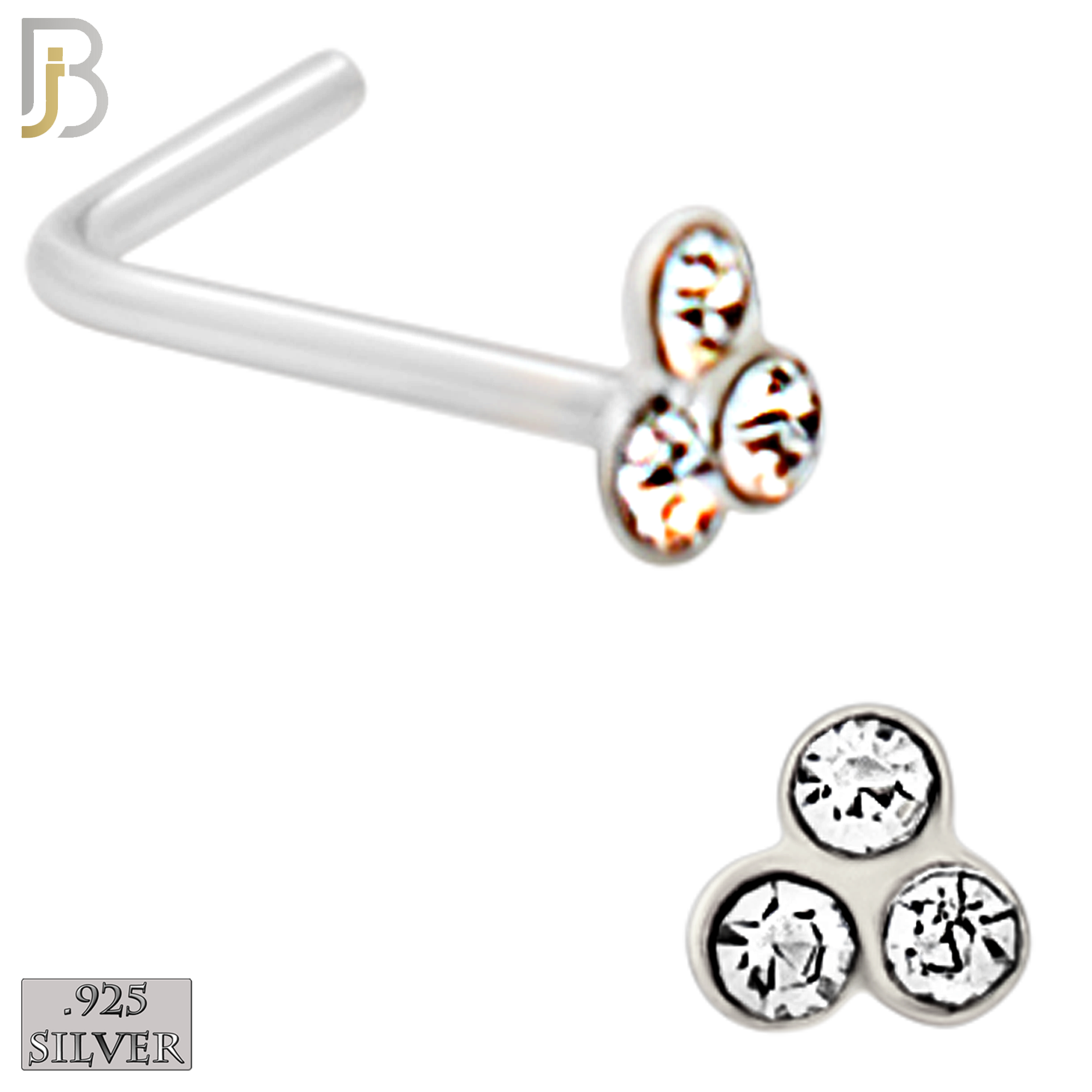 925-PK-NR08LS - 120 pcs, 925 Sterling Silver Nose Studs L Shape, 22g Thickness, Assorted Shape Design Tops Packages image 5