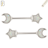 NP55 - 316L Surgical Steel Star and Moon Design Opalite Nipple Rings Pair image 1