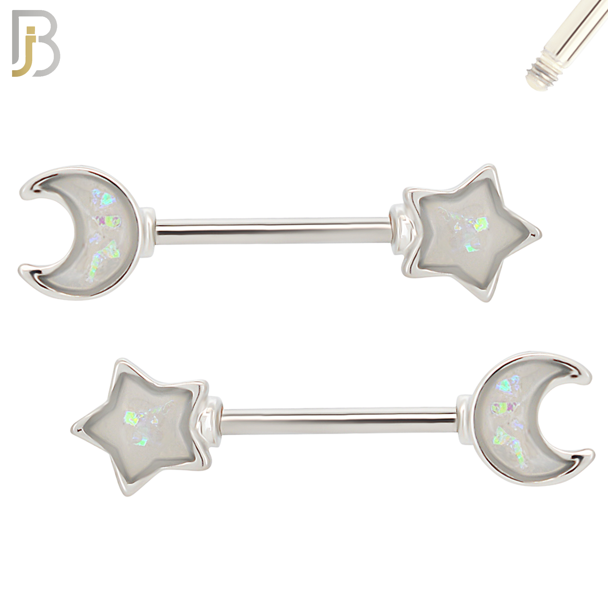 NP55 - 316L Surgical Steel Star and Moon Design Opalite Nipple Rings Pair image 1