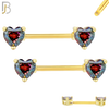 NP03G - 316L Surgical Steel Gold Plated Screw Prong Heart Zircon Nipple Ring Piercing image 2
