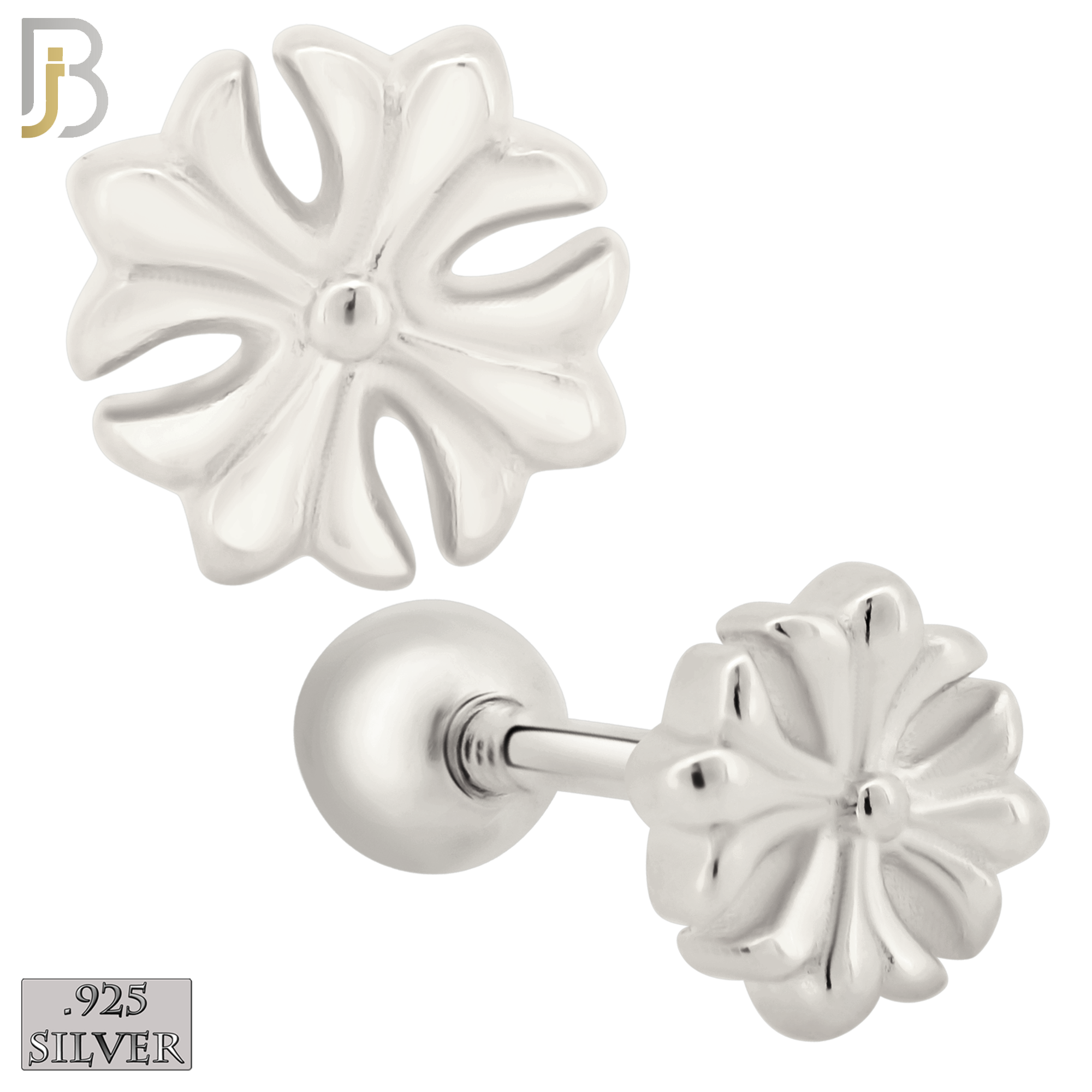925-ES431 - Screw Ball Back - .925 Sterling Silver Four Fleur-de-lis Earrings Stud image 0
