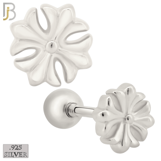 925-ES431 - Screw Ball Back - .925 Sterling Silver Four Fleur-de-lis Earrings Stud image 0