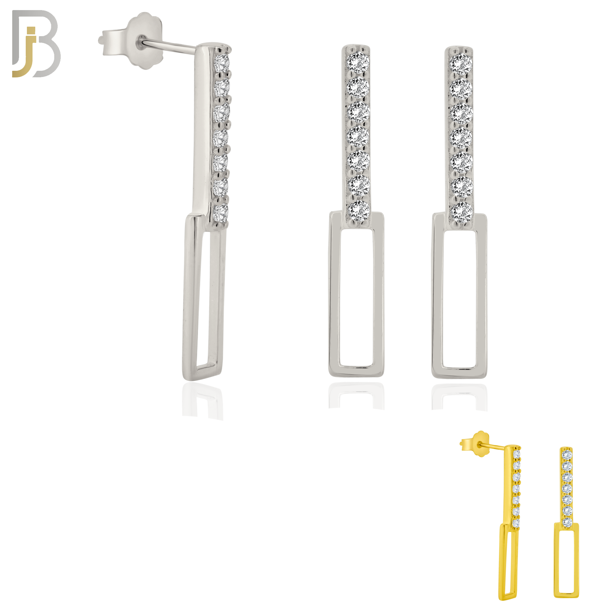 925-ES380 - .925 Sterling Silver Straight Double Bars with CZ Stud Earrings image 0