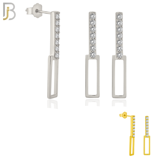 925-ES380 - .925 Sterling Silver Straight Double Bars with CZ Stud Earrings image 0